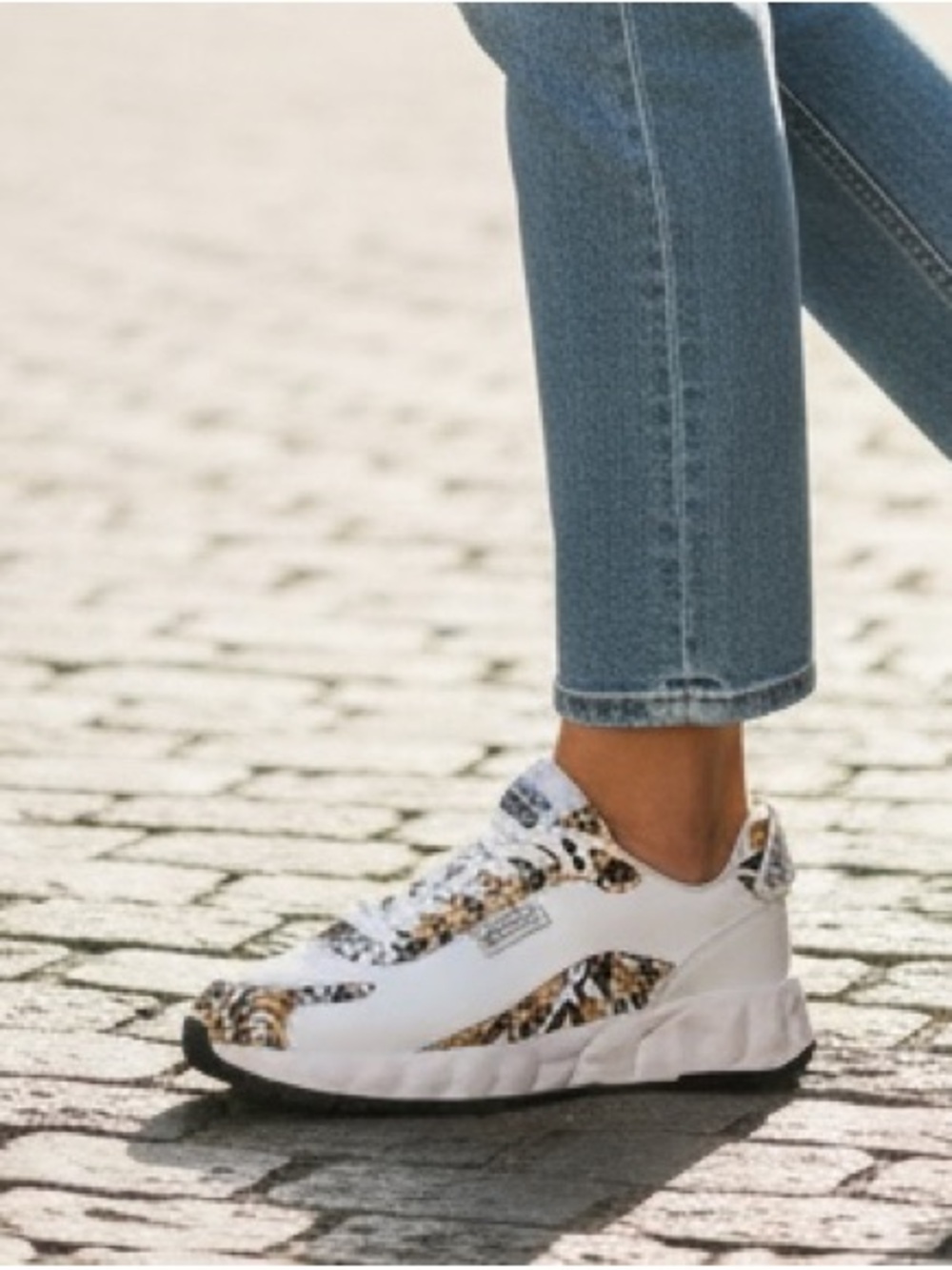 Versace Jeans Collection White and Gold Leopard-Accent Sneakers